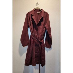 FLAX Burgundy Linen Belted‎ Jacket Coat Size S Made in Lithuania